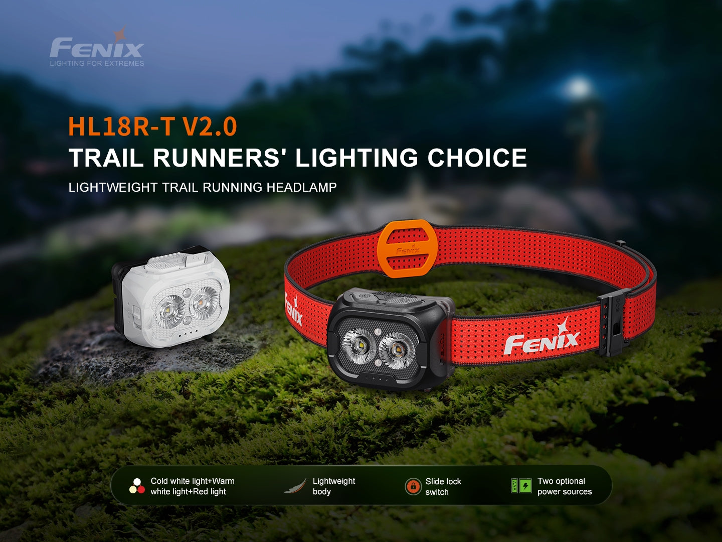 Fenix HL18R-T V2 Triple Light Sources Lightweight Headlamp with Whistle