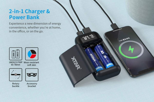 XTAR PB2SL 2-In-1 Battery Charger with Power Bank Feature