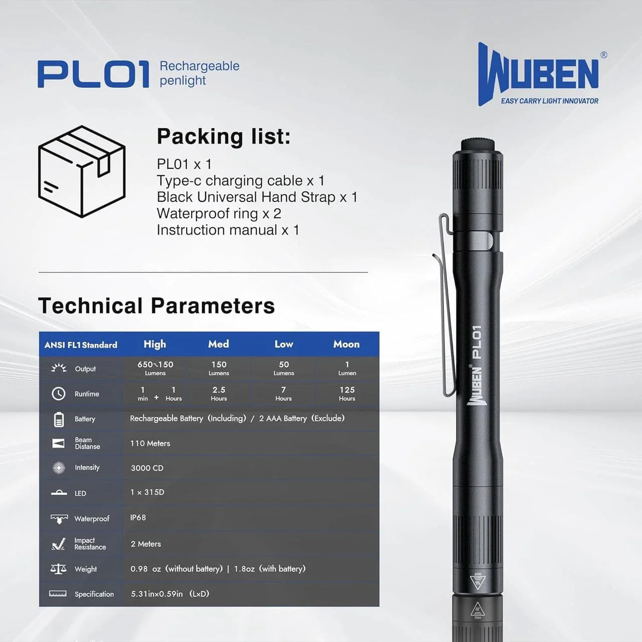 Wuben PL01 Rechargeable Penlight