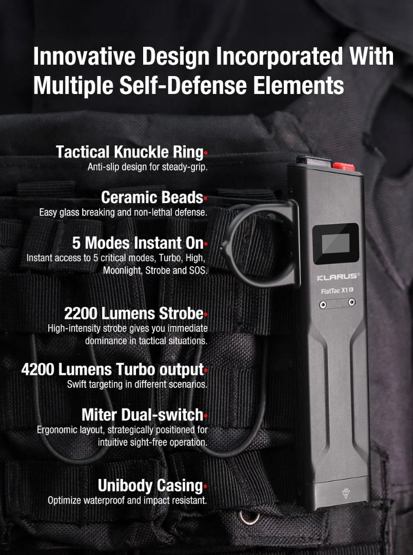 Klarus FlatTac X1 Ultra Slim Intelligent Tactical Flashlight