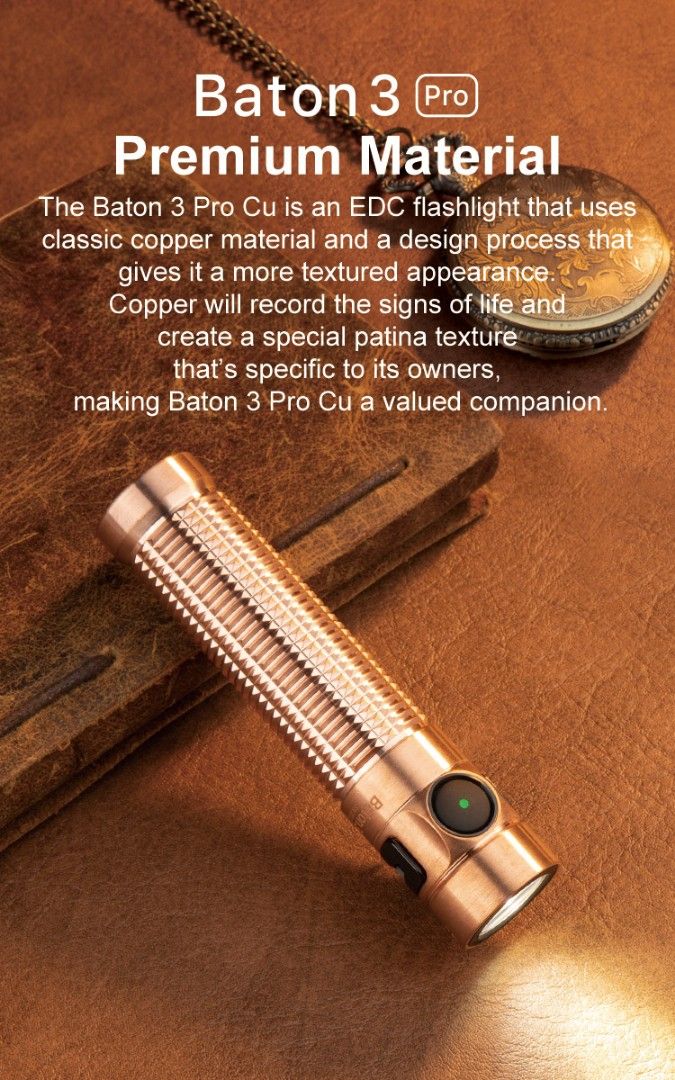 (Limited Edition) Olight Baton 3 Pro in White / Copper Rechargeable Flashlight