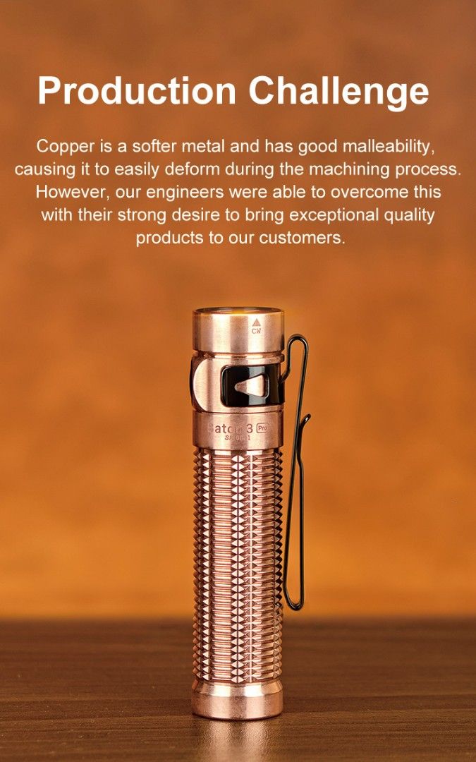 (Limited Edition) Olight Baton 3 Pro in White / Copper Rechargeable Flashlight