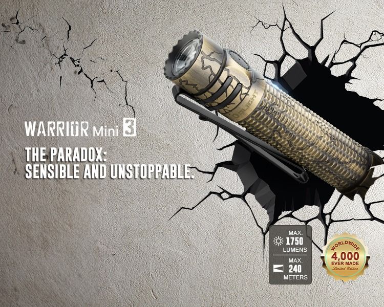 (Limited Edition) Olight Warrior Mini 3 Cracked Brass Compact LED Flashlight