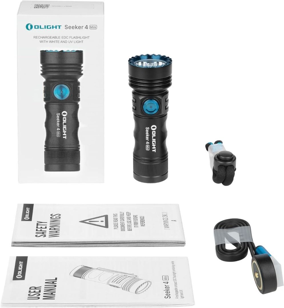 Olight Seeker 4 Mini Dual Light Sources (White + UV) Compact Rechargeable Flashlight