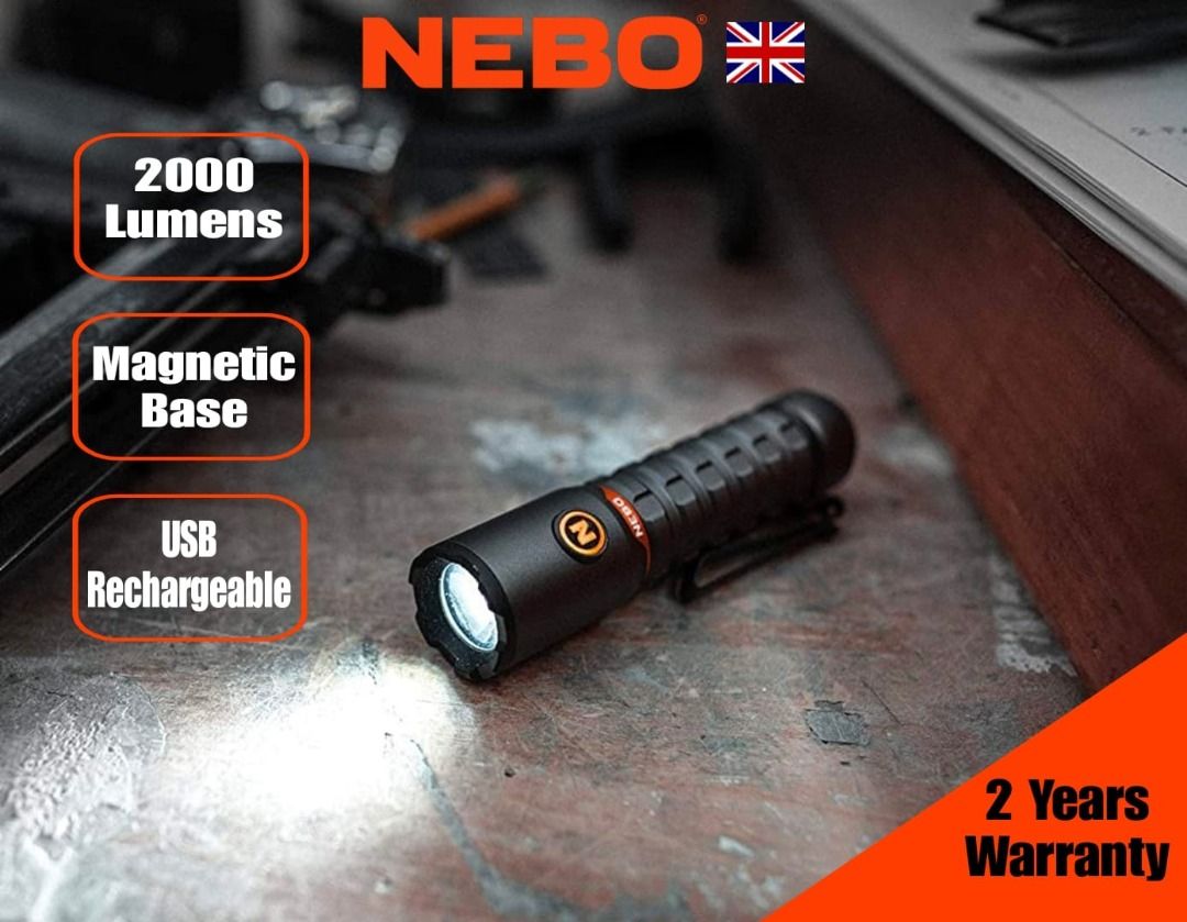 brightest rechargeable flashlight uk Nebo UK Torchy 2K Compact Rechargeable Flashlight