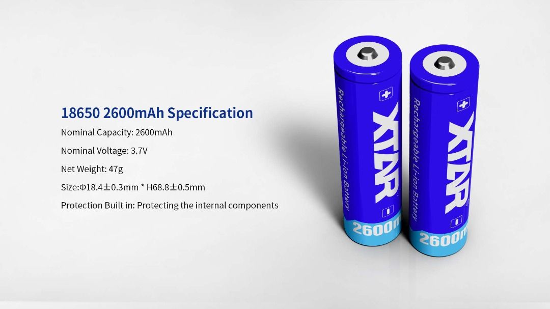 XTAR 2,600 mAh 18650 Li-ion Rechargeable Battery ($11.90 Per Piece)