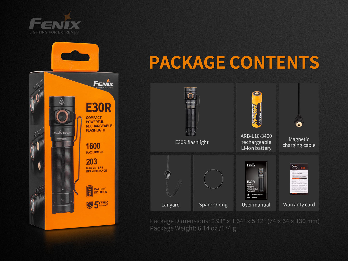 Fenix E30R Rechargeable LED Flashlight 1600 lumen