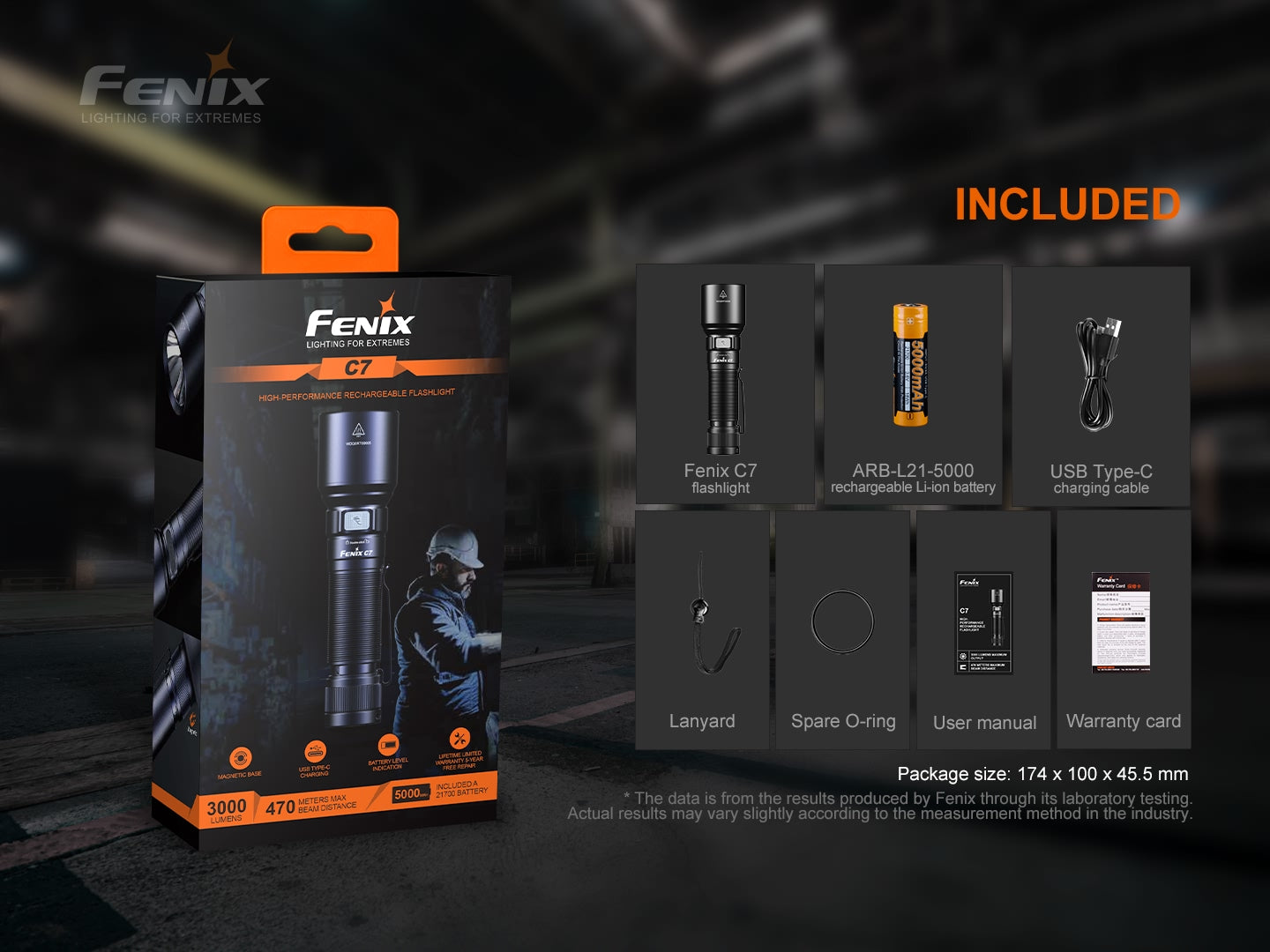 Fenix C7 High Performance Rechargeable Flashlight - 3000 Lumens