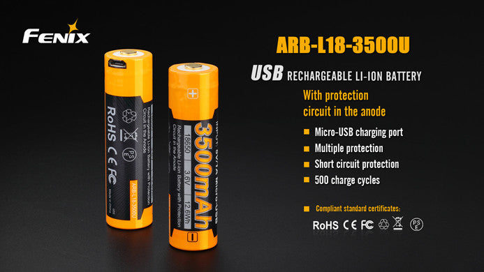 Fenix ARB-L18-3500U 18650 Li-ion Rechargeable Battery with USB Port
