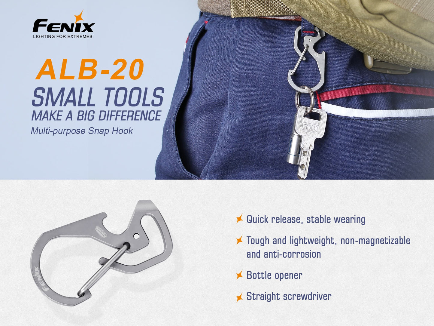 Fenix ALB-20 Titanium Snap Hook / Carabiner - TC4 Titanium Alloy