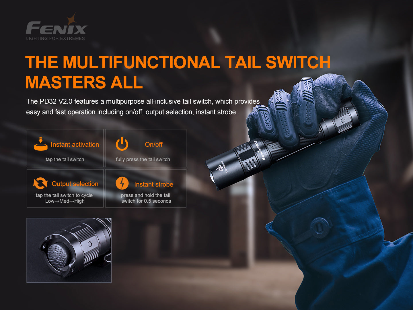 Fenix PD32 V2 Compact Rechargeable Flashlight - 1200 Lumens - 395 Meters