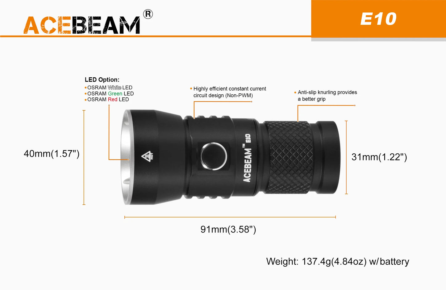 Acebeam E10 Compact Long Throw Flashlight