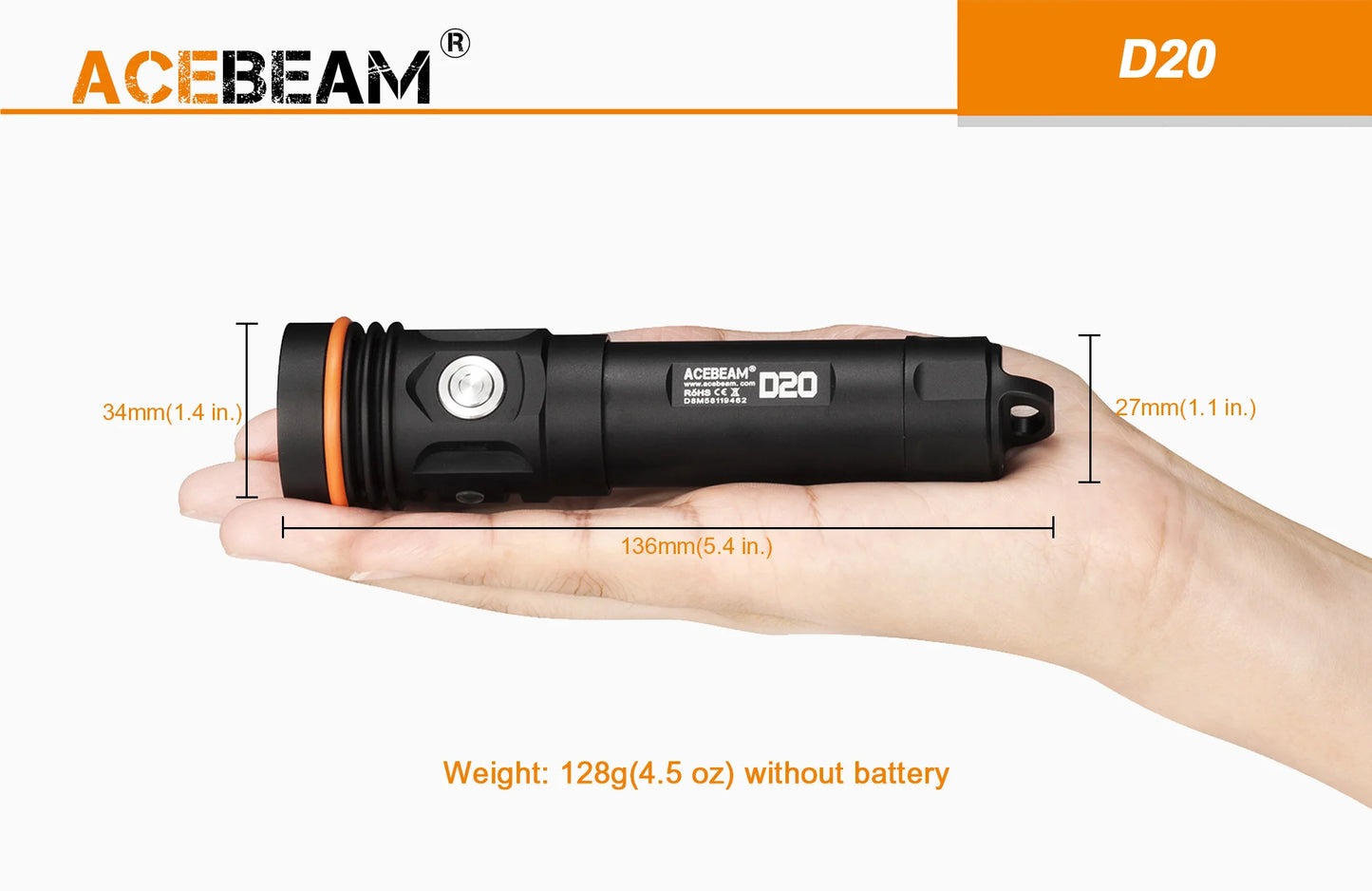Acebeam D20 Dive Light 2,700 Lumens