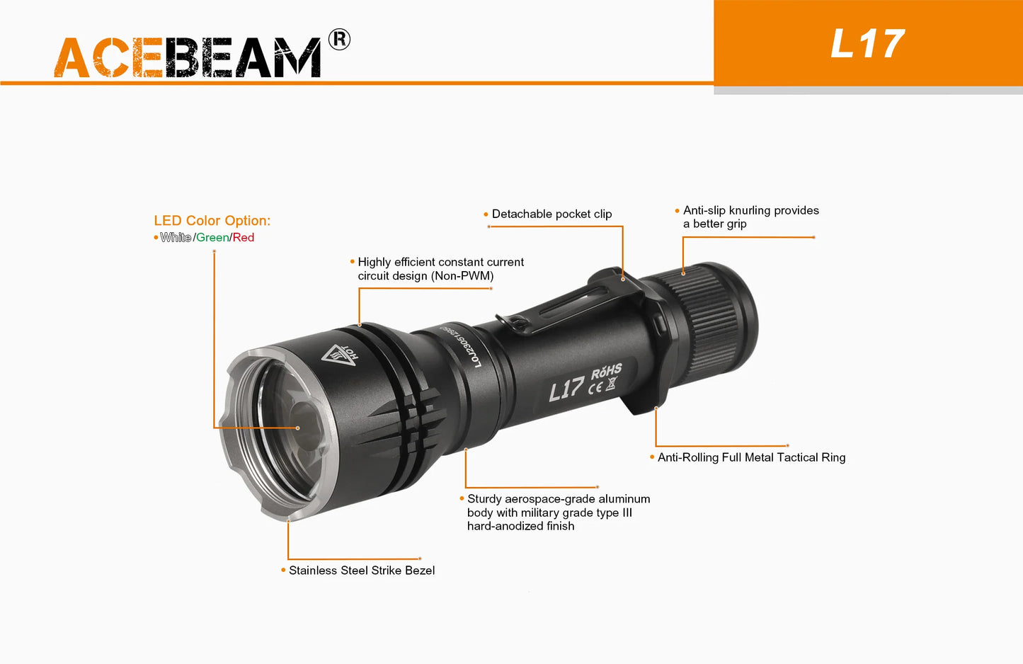Acebeam L17 Compact Long Throw LED Flashlight