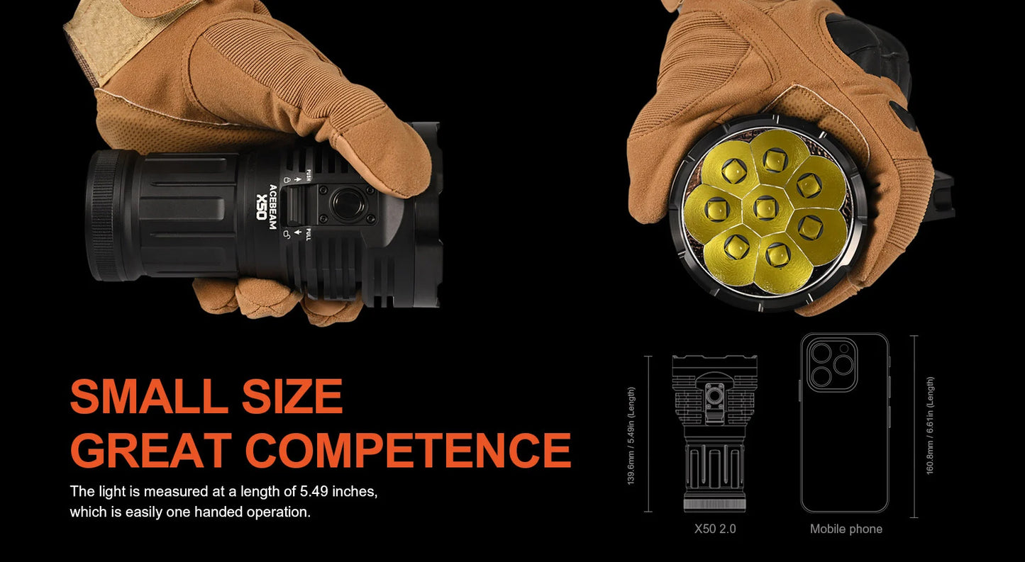 Acebeam X50 V2 Compact Handheld Searchlight / Flashlight 45,000 Lumens