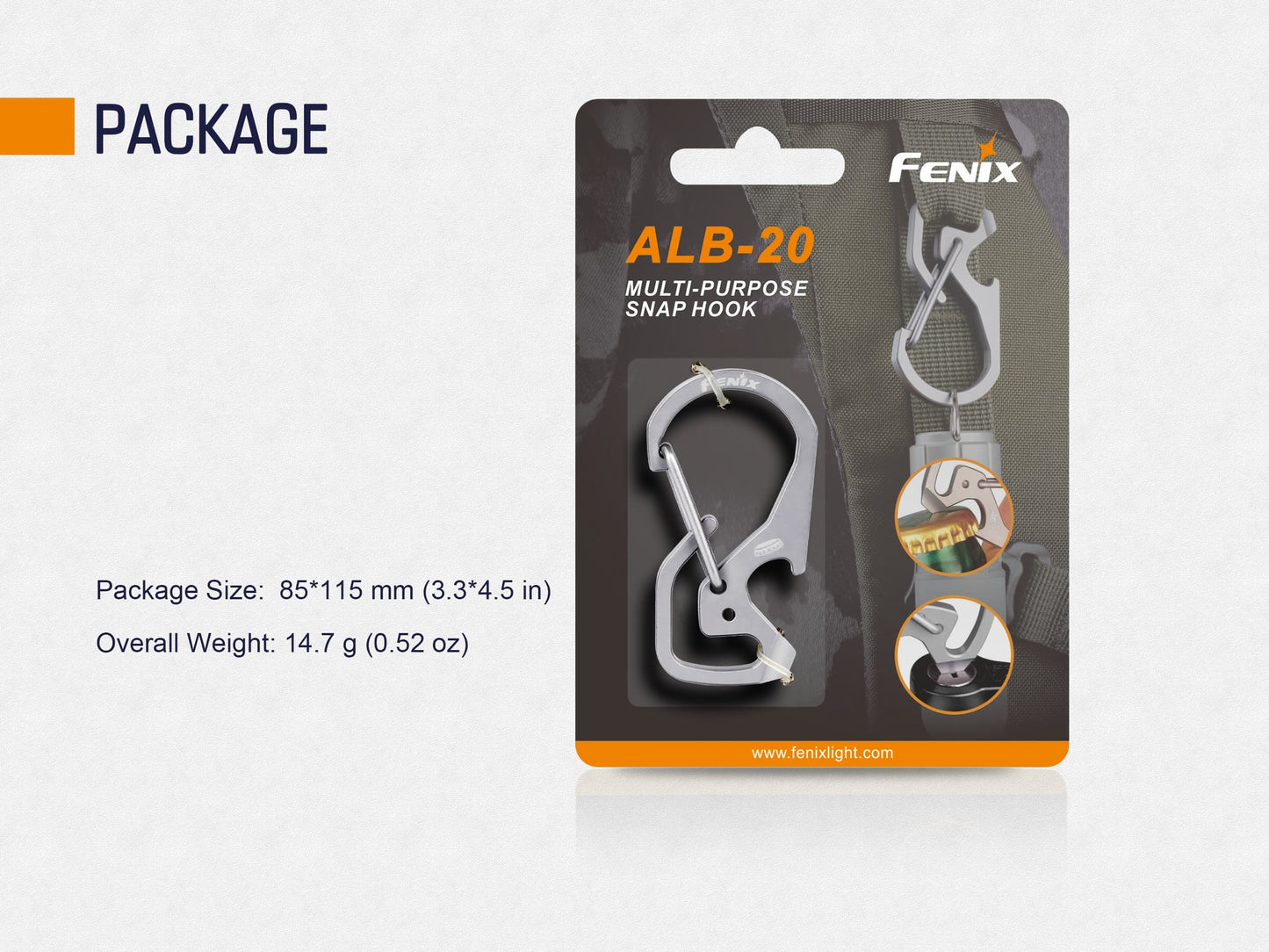 Fenix ALB-20 Titanium Snap Hook / Carabiner - TC4 Titanium Alloy
