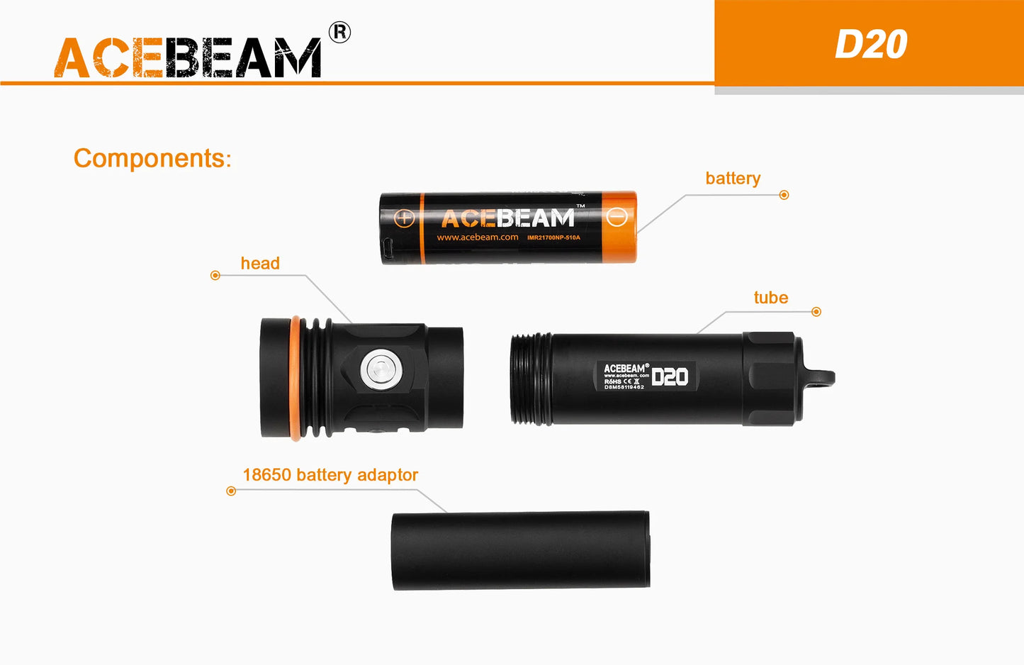 Acebeam D20 Dive Light 2,700 Lumens