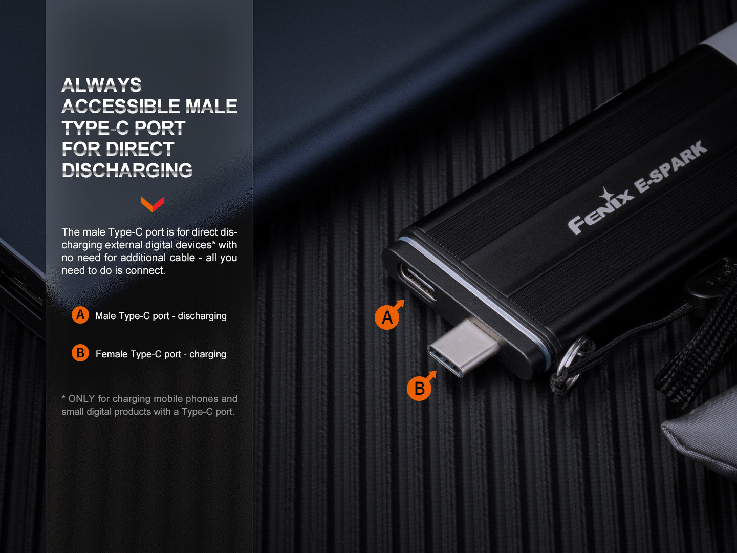Fenix E-Spark Rechargeable Keychain Flashlight With Power Bank Feature