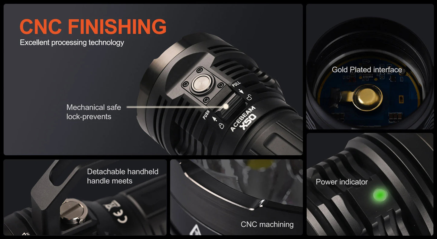 Acebeam X50 V2 Compact Handheld Searchlight / Flashlight 45,000 Lumens