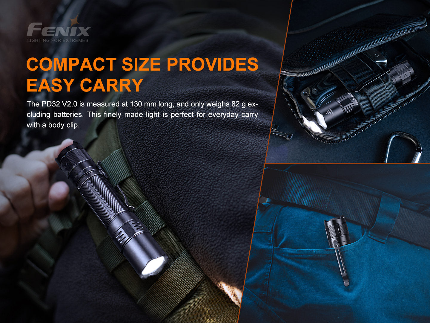 Fenix PD32 V2 Compact Rechargeable Flashlight - 1200 Lumens - 395 Meters