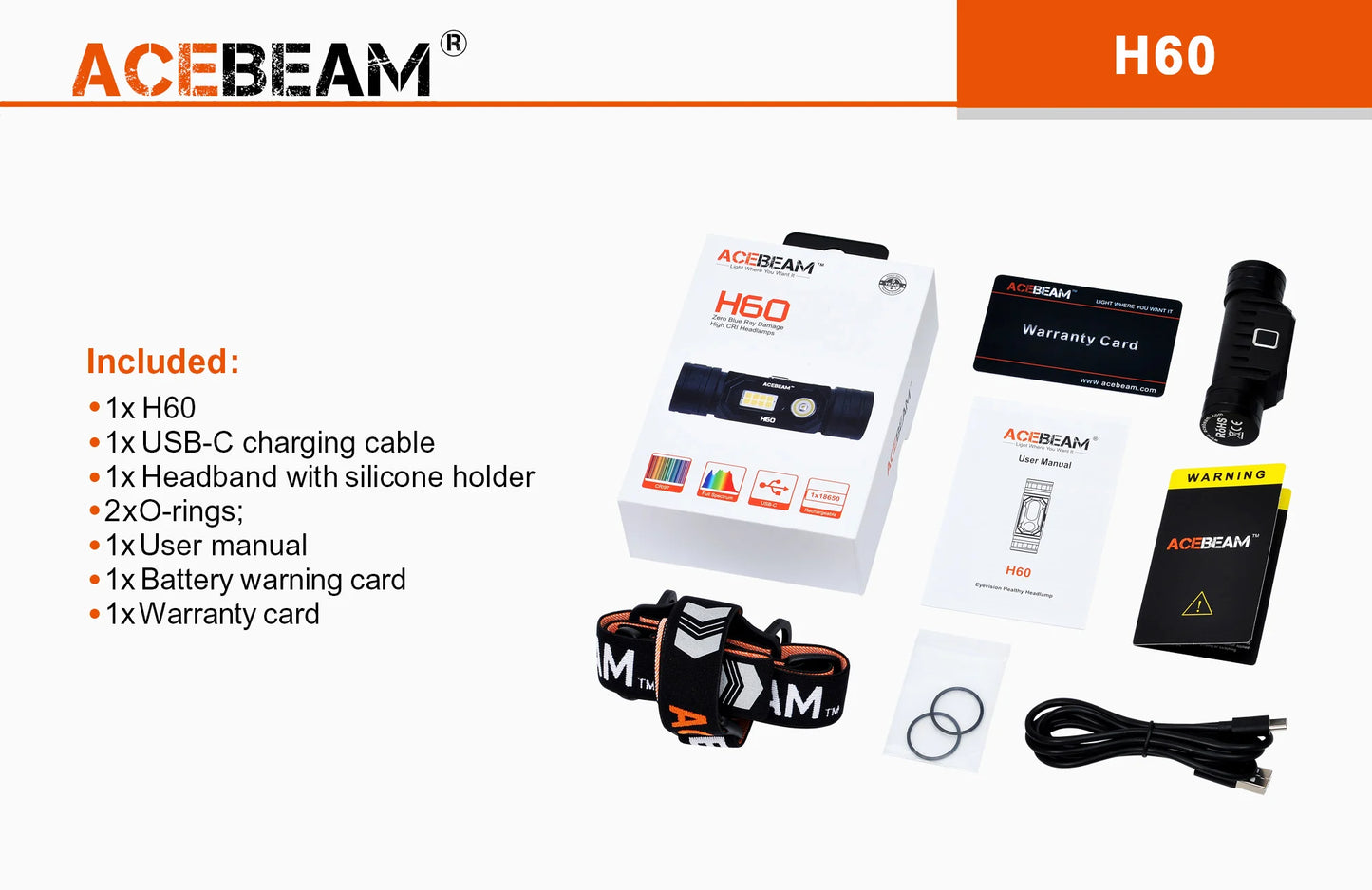 Acebeam H60 Full Spectrum Rechargeable Headlamp