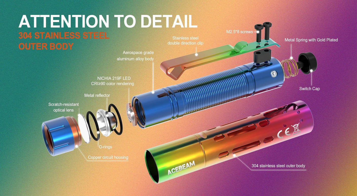 Acebeam Rider RX Fidget Flashlight In Stainless Steel