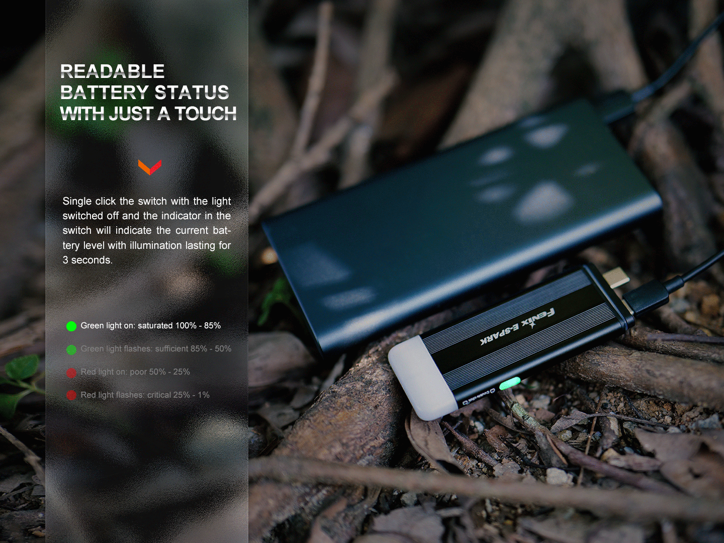 Fenix E-Spark Rechargeable Keychain Flashlight With Power Bank Feature