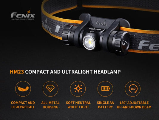 Fenix HM23 Compact Ultra-Light Headlamp For Fishing, Running, Hiking, Camping & Etc