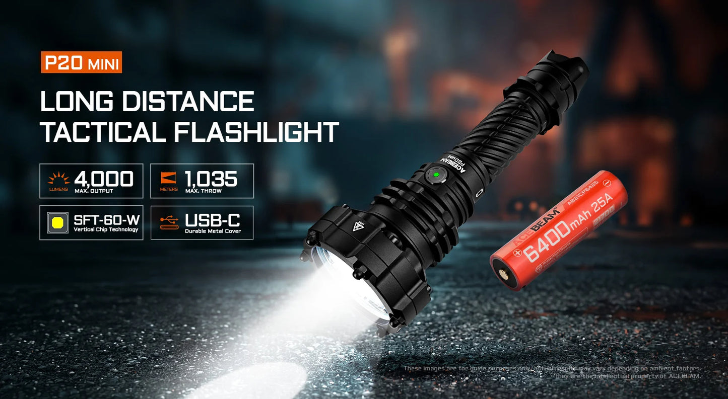 Acebeam P20 Mini Long Throw Flashlight [4,000 Lumens I 1,035 Meters]