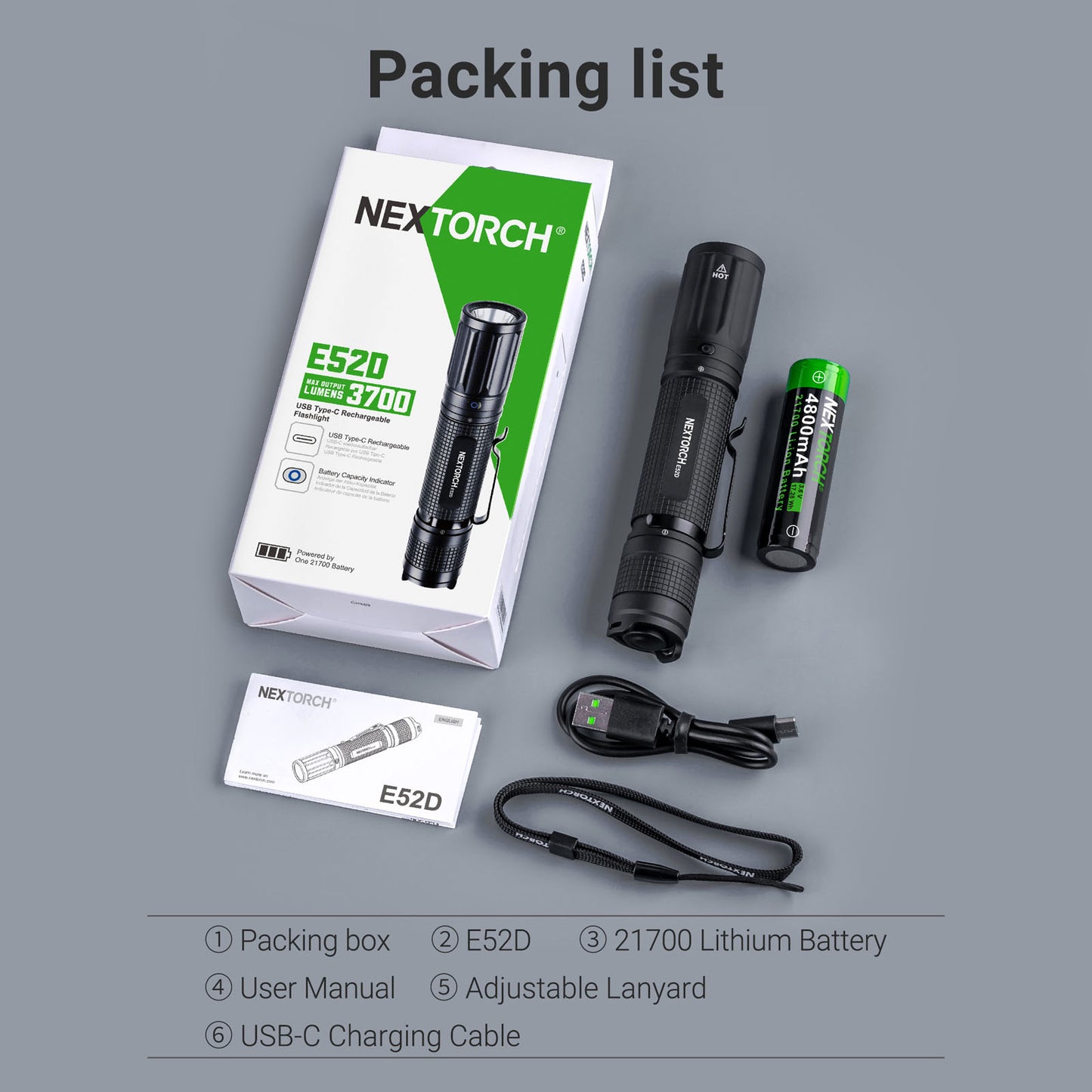 Nextorch E52D High Performance Rechargeable Flashlight [3,700 Lumens I 280 Meters Throw]