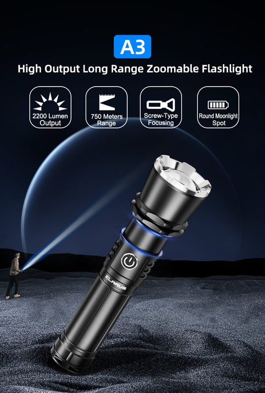 Klarus A3 Zoomable Flashlight (2,200 Lumens I 750 Meters)