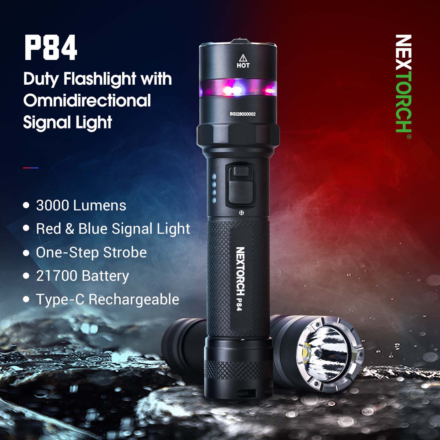 Nextorch P84 [3000 Lumens] LED Flashlight With Red & Blue Auxiliary Lights