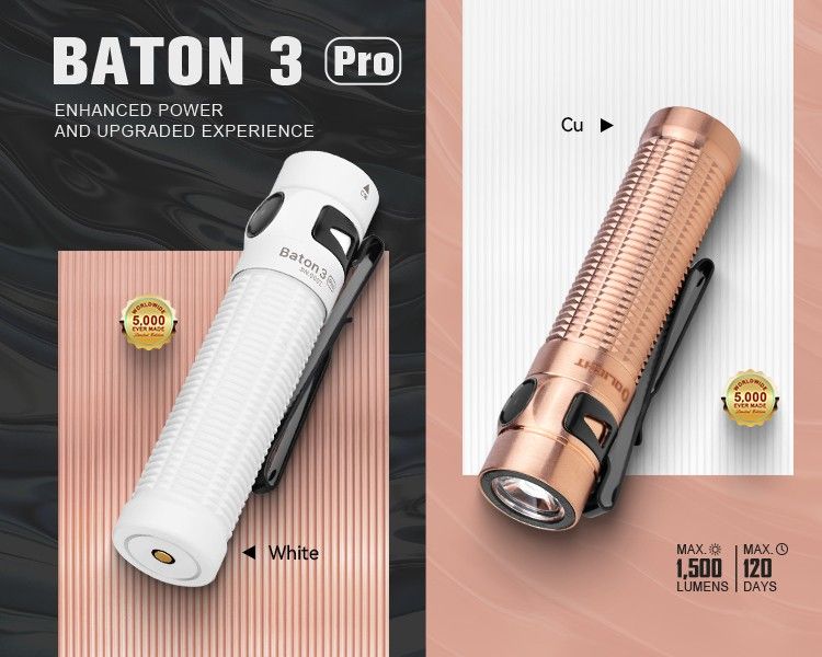 (Limited Edition) Olight Baton 3 Pro in White / Copper Rechargeable Flashlight