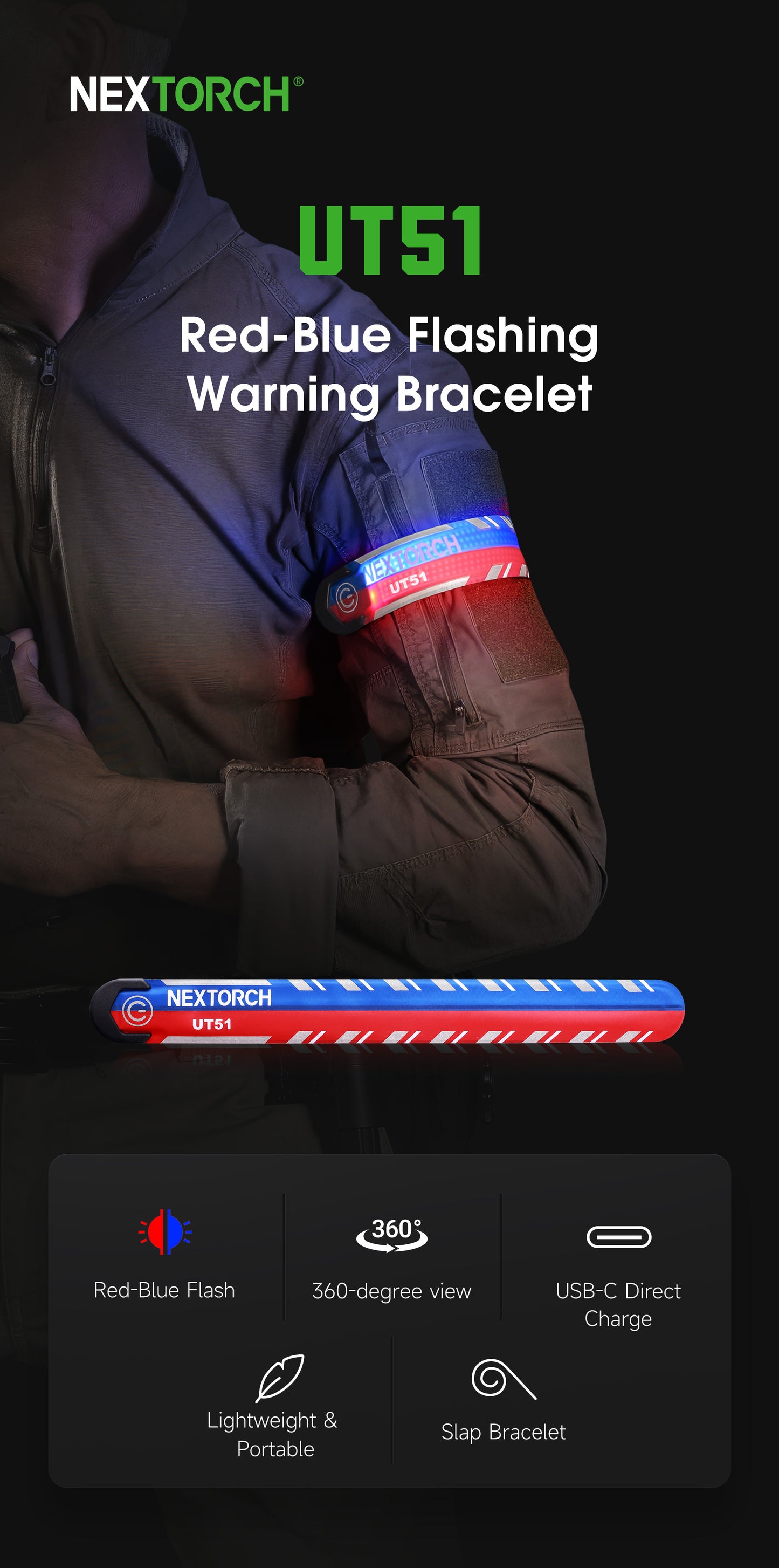 Nextorch UT51 / UT51L Red-Blue Warning Bracelet