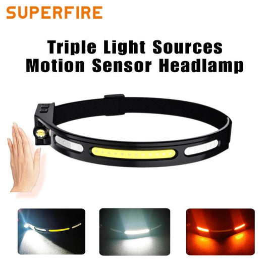 Superfire HL76 Triple Light Sources USB-C Motion Sensor Headlamp