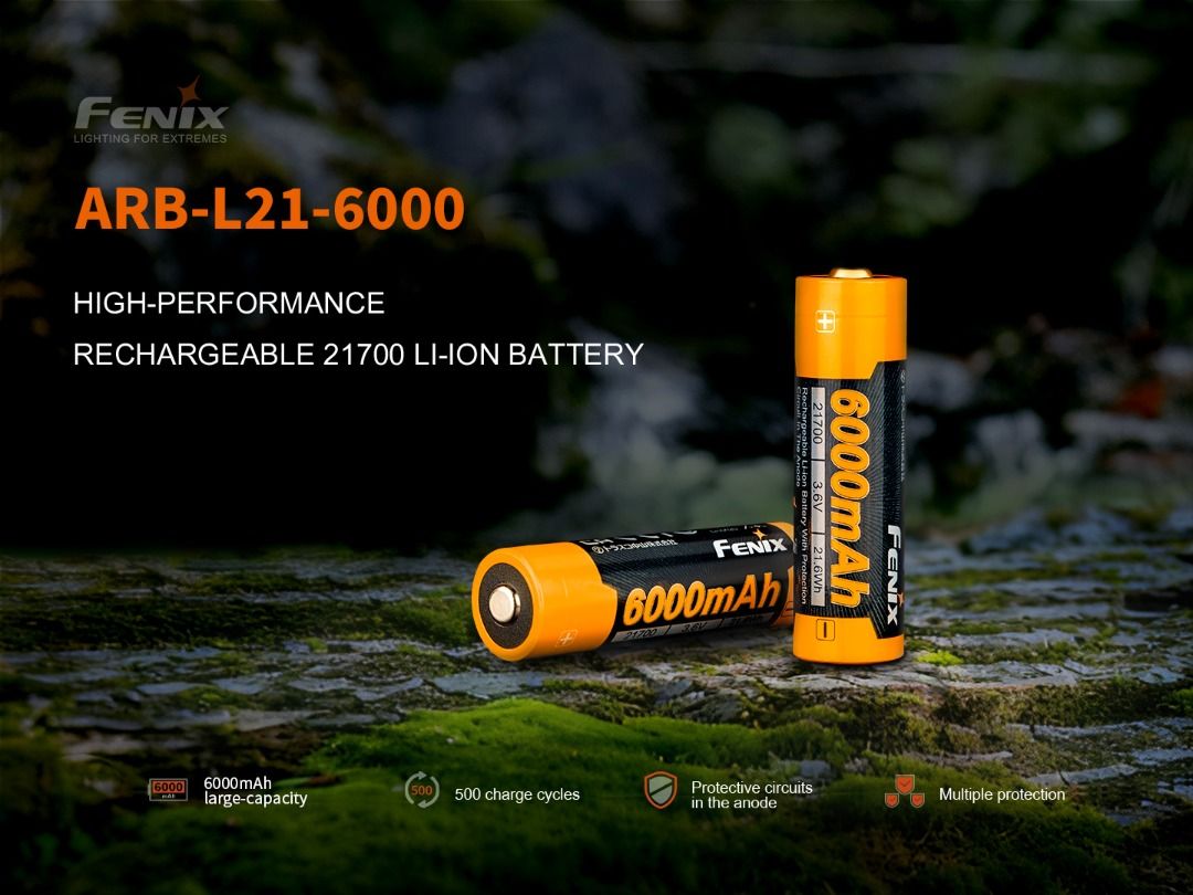 Fenx ARB-L21-6000 21700 Battery For Flashlights, Headlamps, Lanterns & Bike Lights