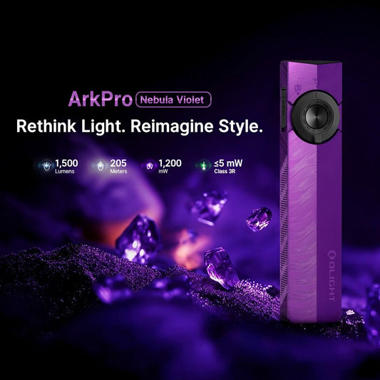 Olight ArkPro Nebula Violet 3-In-1 Dual Beam Distance EDC Flashlight [White Light, Green Pointer & UV]
