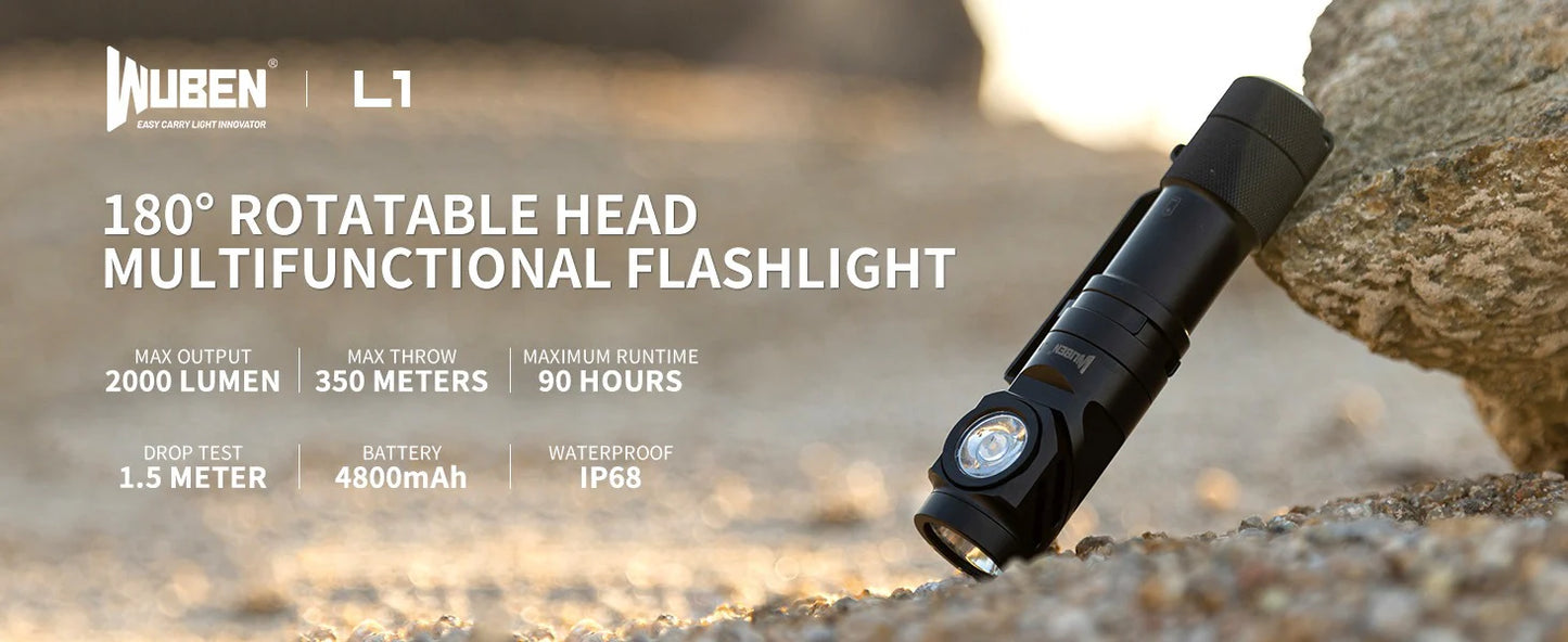 Wuben L1 Dual Beam Flashlight with 180° Rotatable Head
