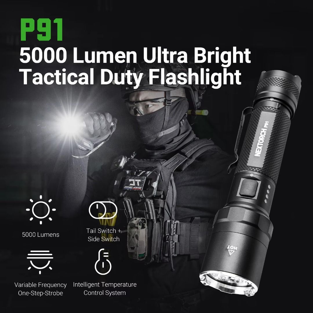 Nextorch P91 Heavy Duty Flashlight with Strobe & Turbo Ready