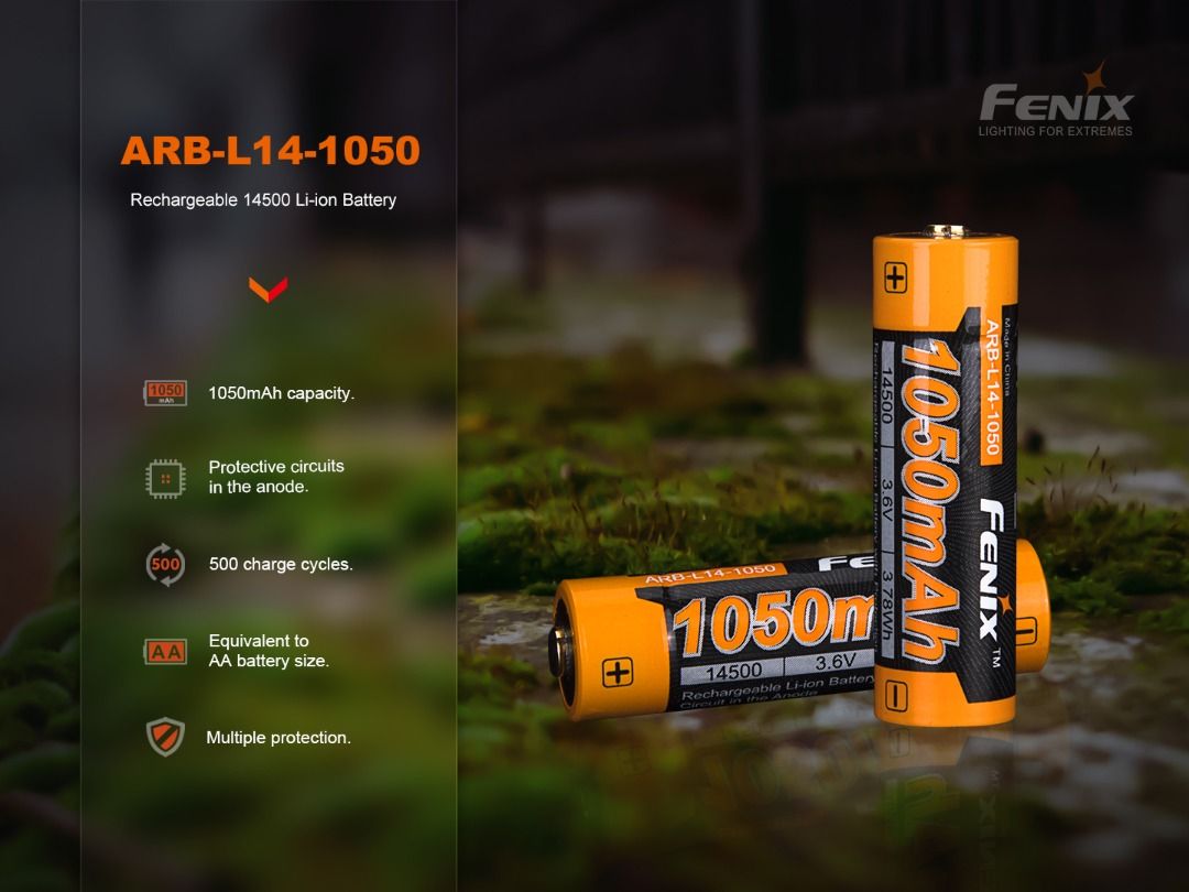 Fenix 14500 Li-ion Rechargeable Battery For Flashlight & Headlamp (Model no.: ARB-L15-1050)