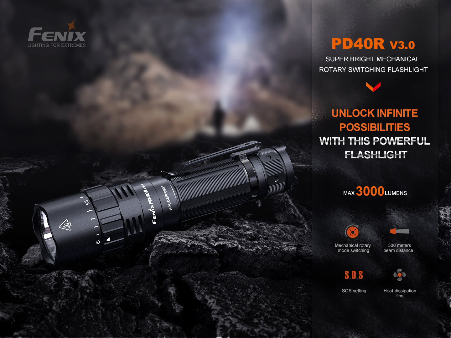 Fenix PD40R V3 USB-C Rechargeable Flashlight_3000 Lumens_500 Meters Throw