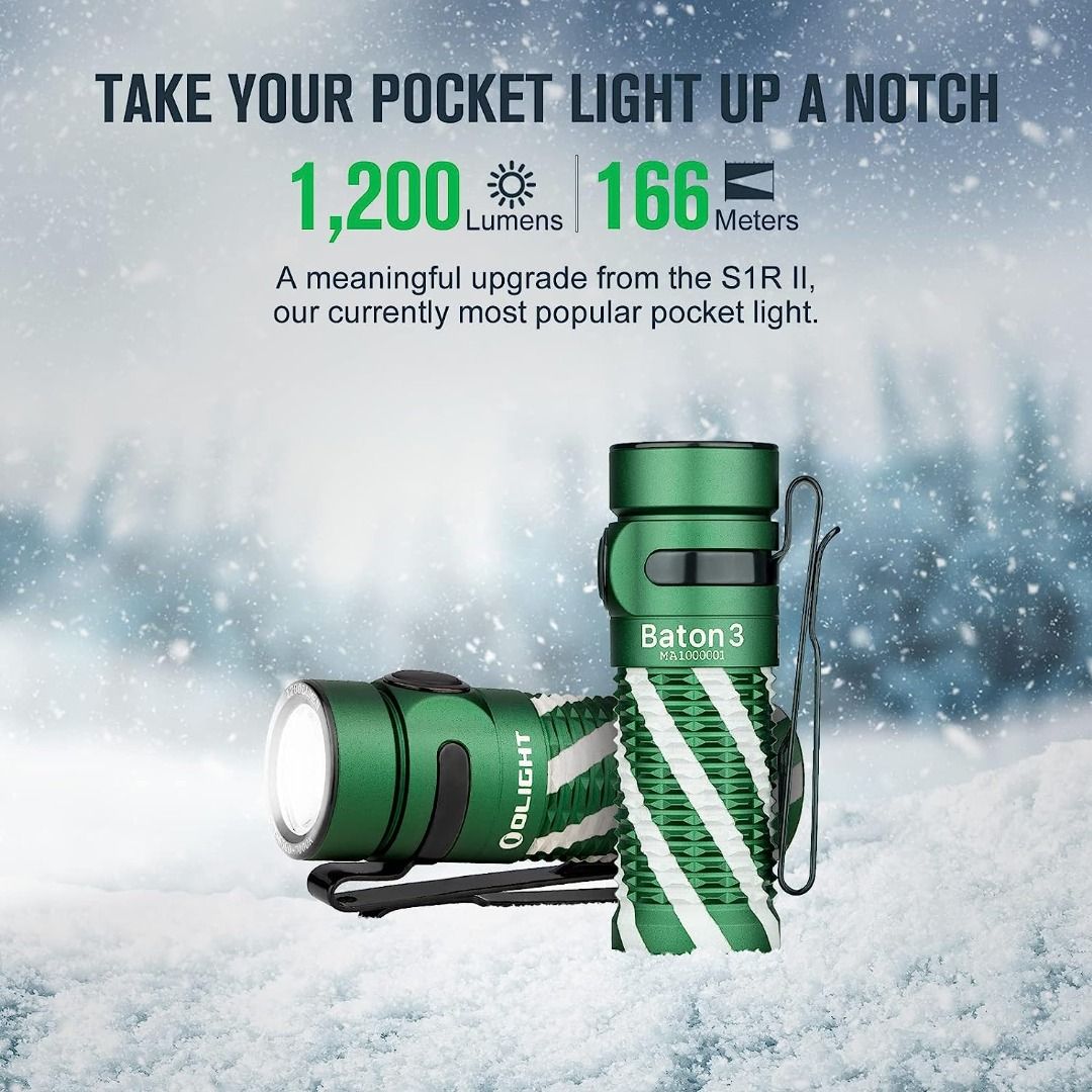 (Limited Edition) Olight Baton 3 Christmas Green Compact Rechargeable Flashlight
