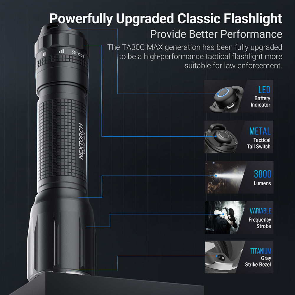 Nextorch TA30C Max Tactical Flashlight_3000 Lumens & 390 Meters