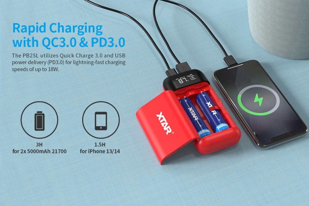 XTAR PB2SL 2-In-1 Battery Charger with Power Bank Feature