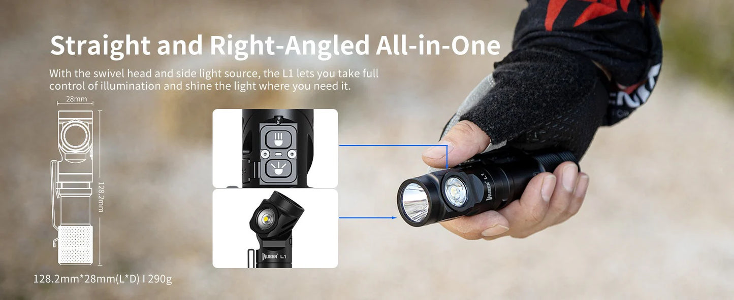 Wuben L1 Dual Beam Flashlight with 180° Rotatable Head