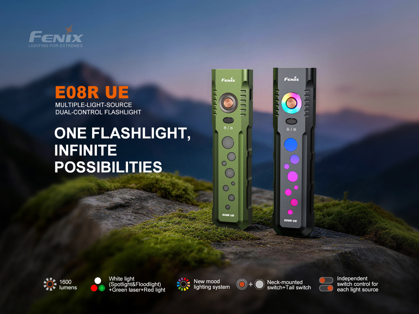 Fenix E08R UE Slim Multi-Light Sources EDC Flashlight