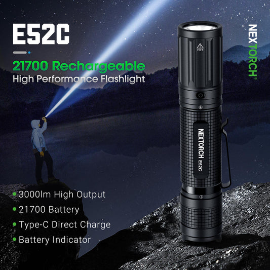 Nextorch E52C High Performance Rechargeable Flashlight [3,000 Lumens I 210 Meters Throw]