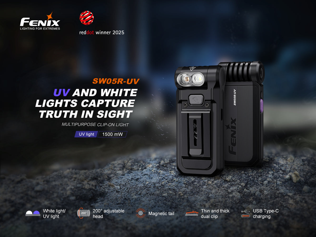 Fenix SW05R-UV Multi-Purpose Clip-On Flashlight with 1500 mW UV Light
