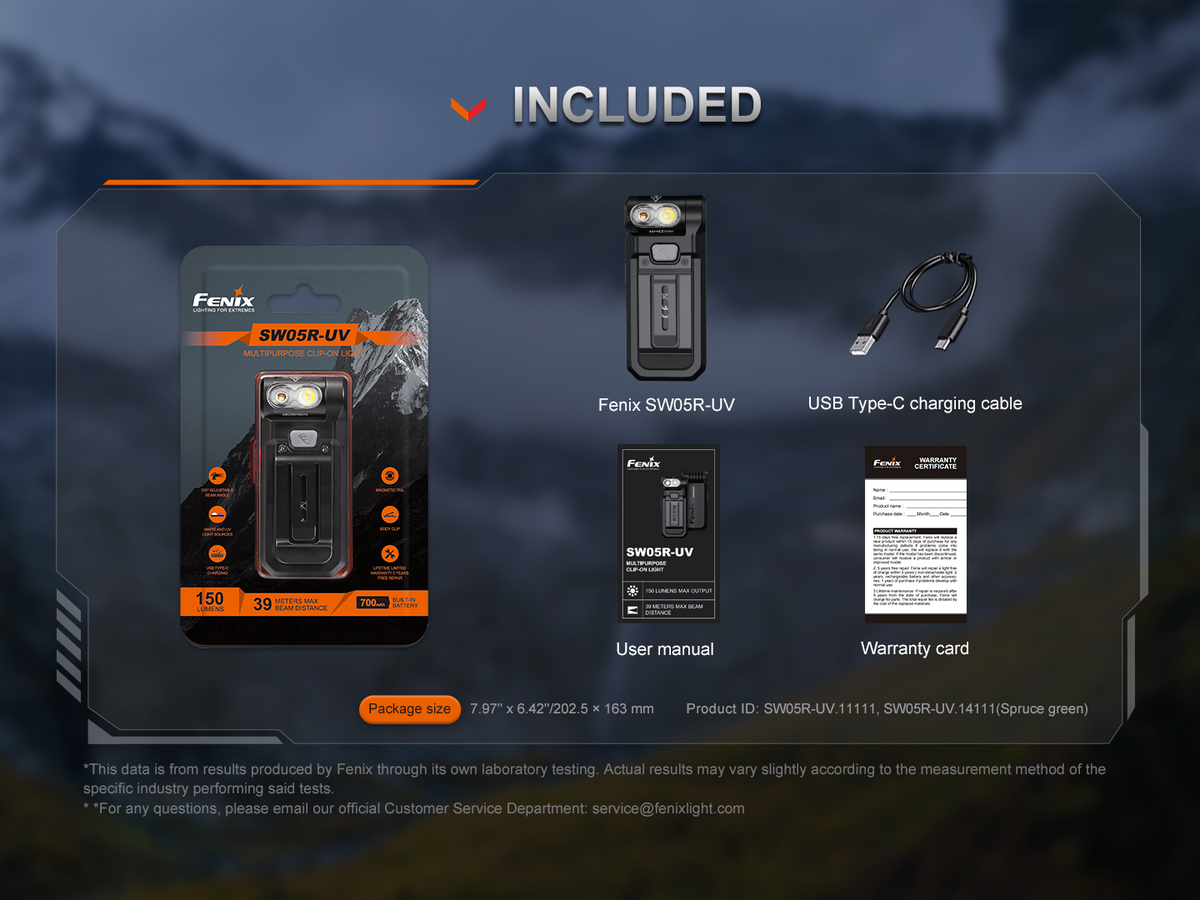 Fenix SW05R-UV Multi-Purpose Clip-On Flashlight with 1500 mW UV Light