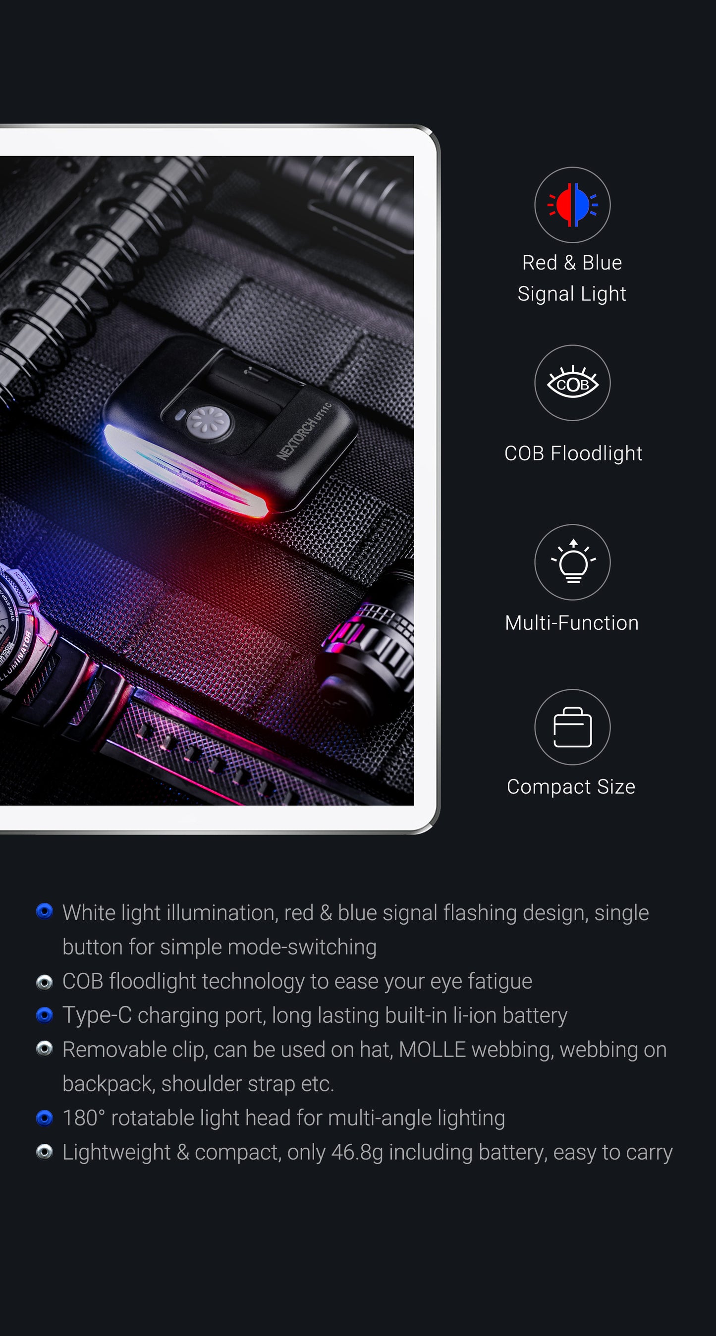 Nextorch UT11C Clip Light With Red-Blue Flash